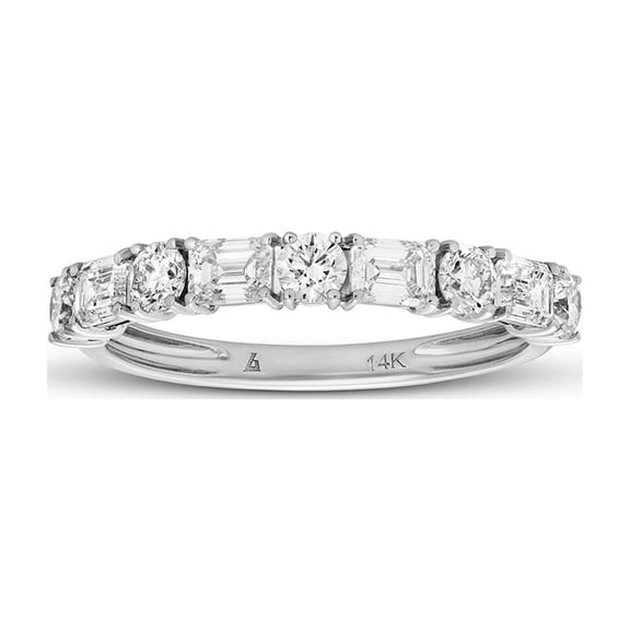 1.20 C.T. TW Emerald and Round Cut Diamond Band in 14K Gold