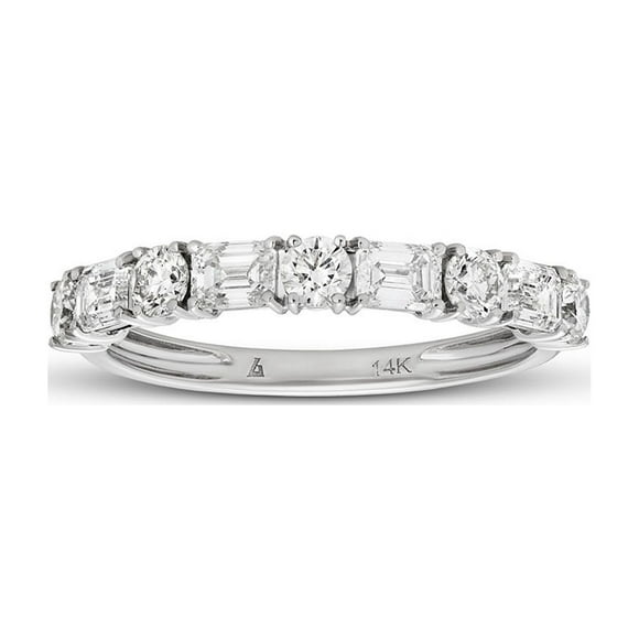 1.20 C.T. TW Emerald and Round Cut Diamond Band in 14K Gold