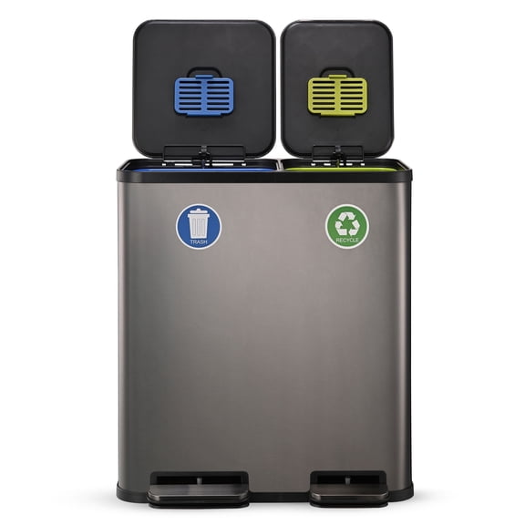 Simpli-Magic 18.5 Gallon (40L x 30L) Dual Compartment Step Trash Can – Kitchen Garbage Can with Waste & Recycling Bins – Slow-Close Lid, Odor Control, Hands-Free