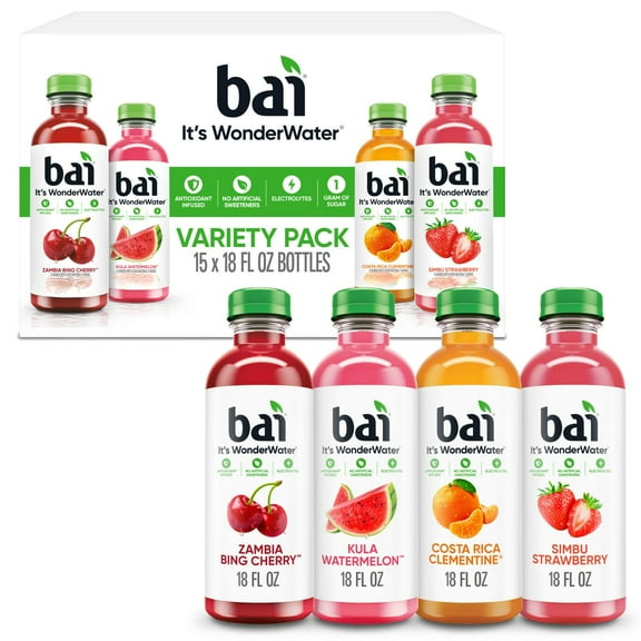 Bai WonderWater Flavored Water Beverage Variety Pack, 18 fl. oz., 15 pk.