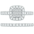 thumbnail image 2 of 1.17 CT. T.W. Princess Cut Halo Diamond Ring & Band in 14K Gold, 2 of 6