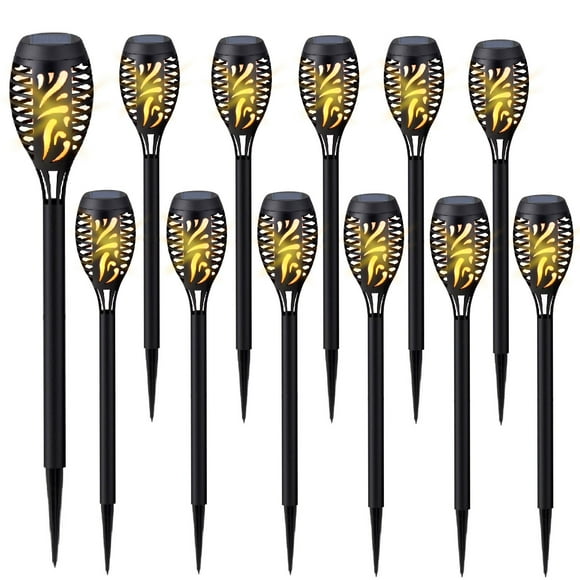 Deck Impressions 15" Solar Flaming Tiki Torch Lights, 12-Pack