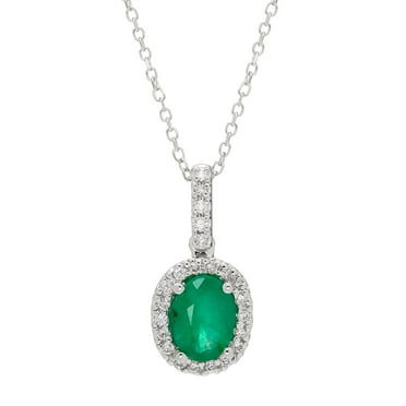 Oval Cut Genuine Gemstone & 0.11 CT. T.W. Diamond Halo Pendant Necklace in 14K Gold