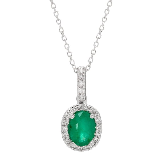 Oval Cut Genuine Gemstone & 0.11 CT. T.W. Diamond Halo Pendant Necklace in 14K Gold