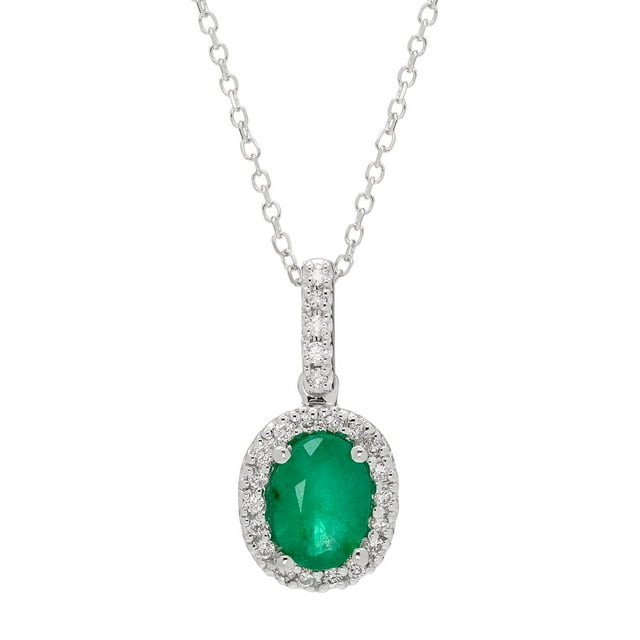 Oval Cut Genuine Gemstone & 0.11 CT. T.W. Diamond Halo Pendant Necklace in 14K Gold