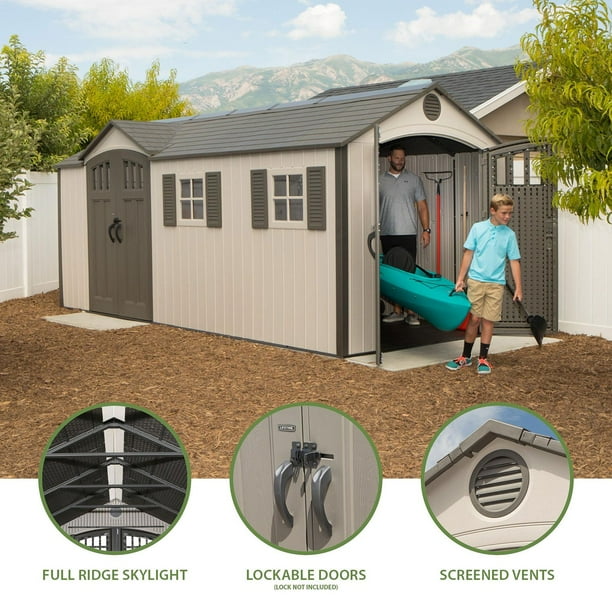 Lifetime 8' x 17.5' Outdoor Storage Shed Dual Entry, Tan