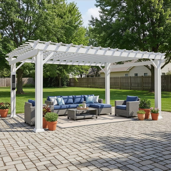 Range Steel Pergola with Trellis Roof & PowerPort