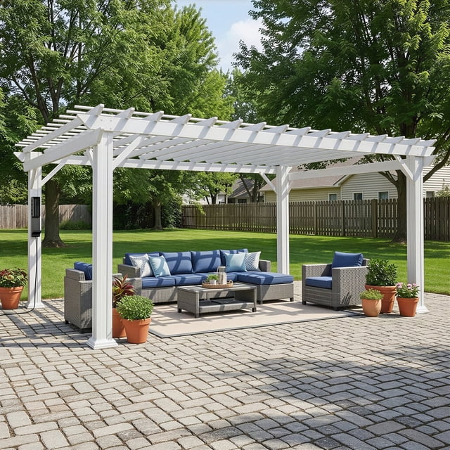 Range Steel Pergola with Trellis Roof & PowerPort