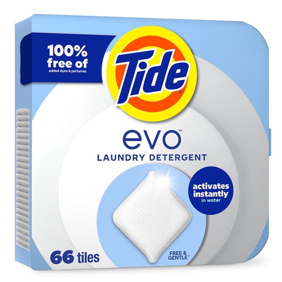 Tide Evo Laundry Detergent Fiber Tiles, Free & Gentle, 66 ct.