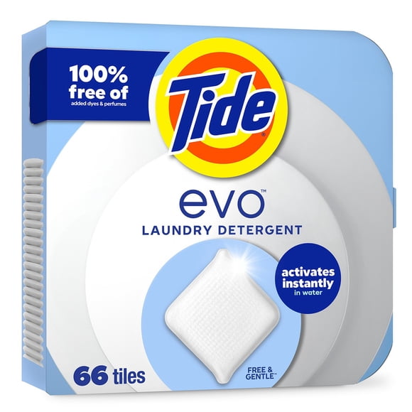 Tide Evo Laundry Detergent Fiber Tiles, Free & Gentle, 66 ct.