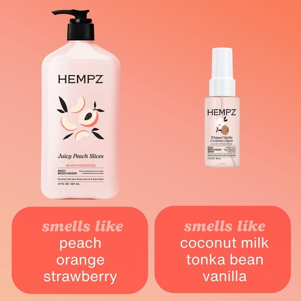 Hempz Juicy Peach Lotion and Vanilla & Coconut Moisturizer Spray