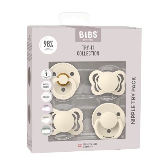 BIBS Pacifier Try-it Collection, Size 1: 0-6 Months, Ivory