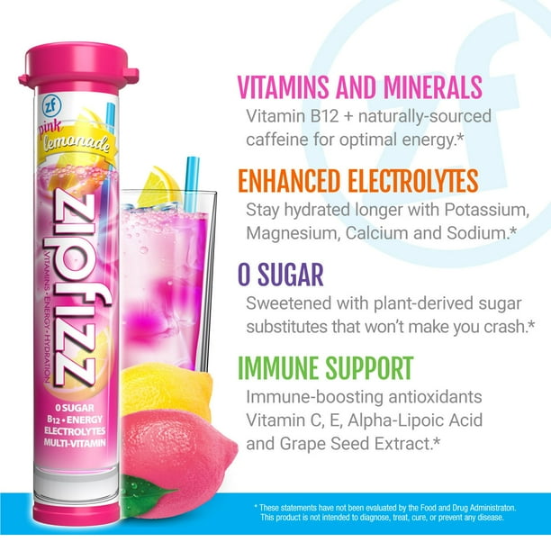 Zipfizz Energy Multi-Vitamin Hydration Drink Mix, Pink Lemonade