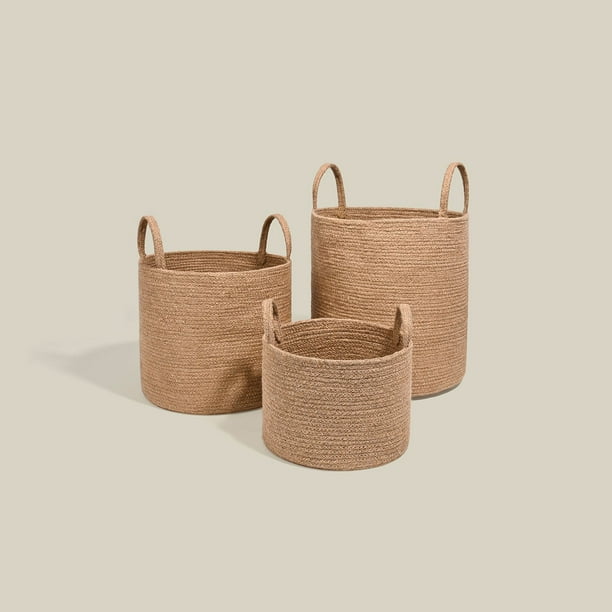 We Think Storage Round Jute Storage Basket with Handle, Set of 3