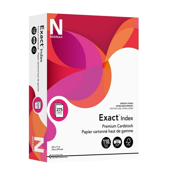 Exact Index Cardstock, 8.5 x 11", 94 Bright, 110 lbs., 1 Package (275 sheets)