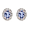 thumbnail image 2 of Oval Cut Genuine Gemstone & 0.16 CT.T.W. Diamond Halo Stud Earrings in 14K Gold, 2 of 4