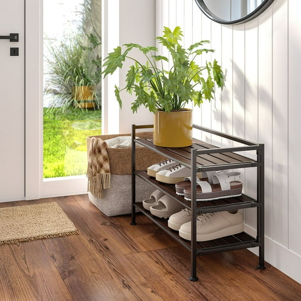 Seville Classics 3-Tier Resin Slat Shoe Rack, W x D x