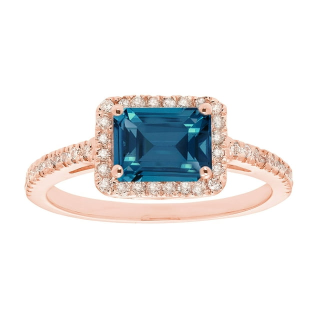 Emerald Cut Gemstone & 0.23 Halo Diamond Ring in 14K Gold