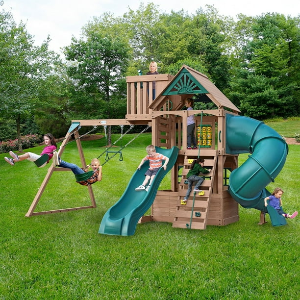 Gorilla Playsets Alpine Adventure Wooden Swing Set with Tube Slide