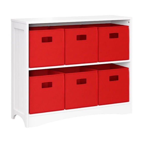 RiverRidge Horizontal Bookcase with 6 Bins, Assorted Shelf and Bin Colors