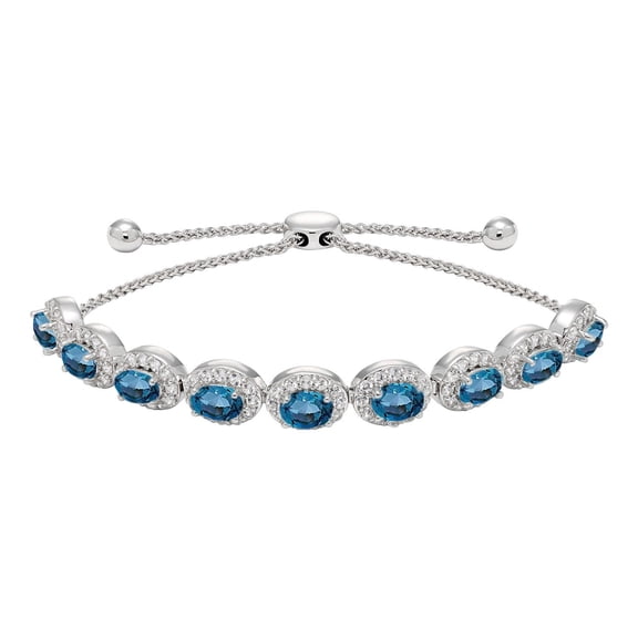 Oval Cut Gemstone Halo Bolo Bracelet in Sterling Silver