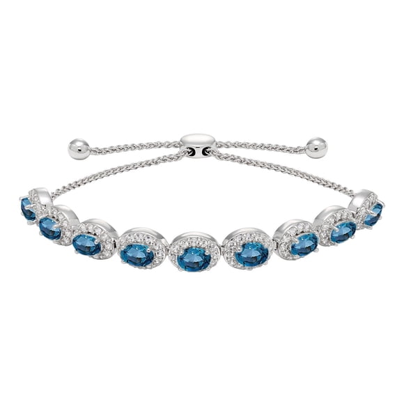 Oval Cut Gemstone Halo Bolo Bracelet in Sterling Silver