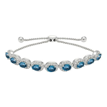 Oval Cut Gemstone Halo Bolo Bracelet in Sterling Silver