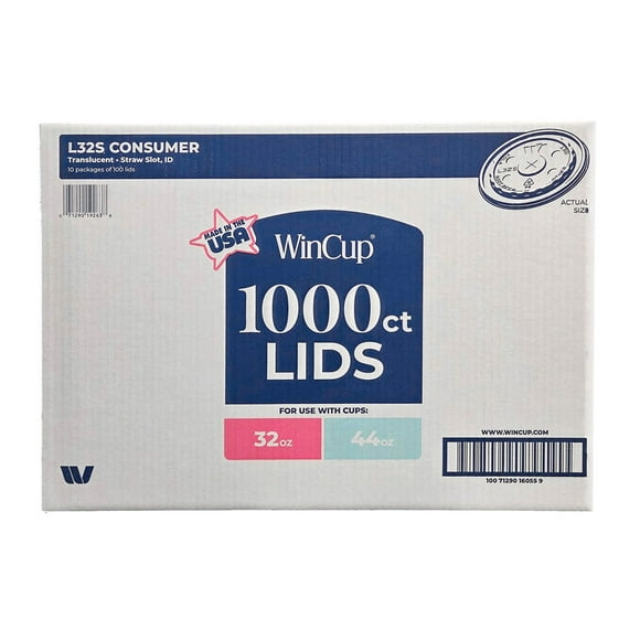 WinCup Lids with Straw Slot 18 Series, Translucent, 32-44 oz., 1000 ct.