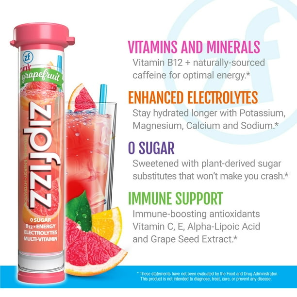 Zipfizz Energy Multi-Vitamin Hydration Drink Mix, Pink Grapefruit