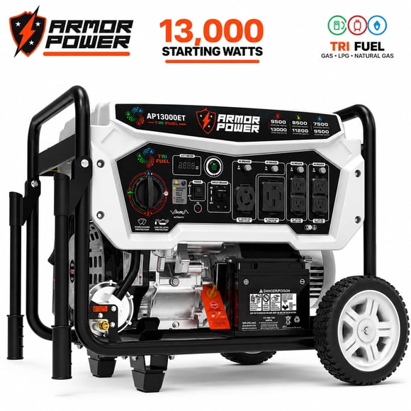 13,000 / 9,500 Watt Armor Power Tri-Fuel Portable Generator With ArmorShield CO Shutoff Remote Start With Mobility Kit