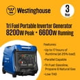 thumbnail image 2 of Westinghouse 8,200-Watt Remote Electric Start Tri Fuel Gas, Propane, Natural Gas Powered Inverter Generator with CO Sensor, 2 of 10