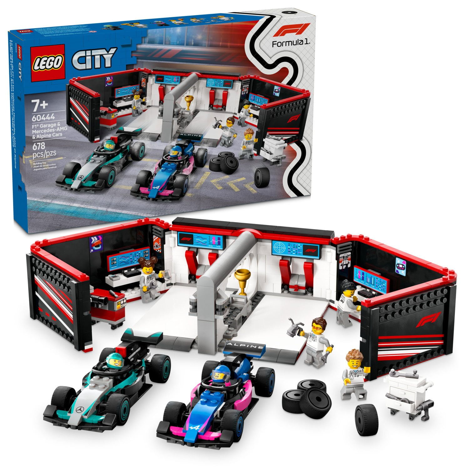 LEGO City F1 Garage & Mercedes-AMG & Alpine Cars Toy, 678 pcs