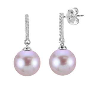 8-9mm Cultured Freshwater Pearl and Diamond (0.05 cttw) Drop Earrings in 14K Gold