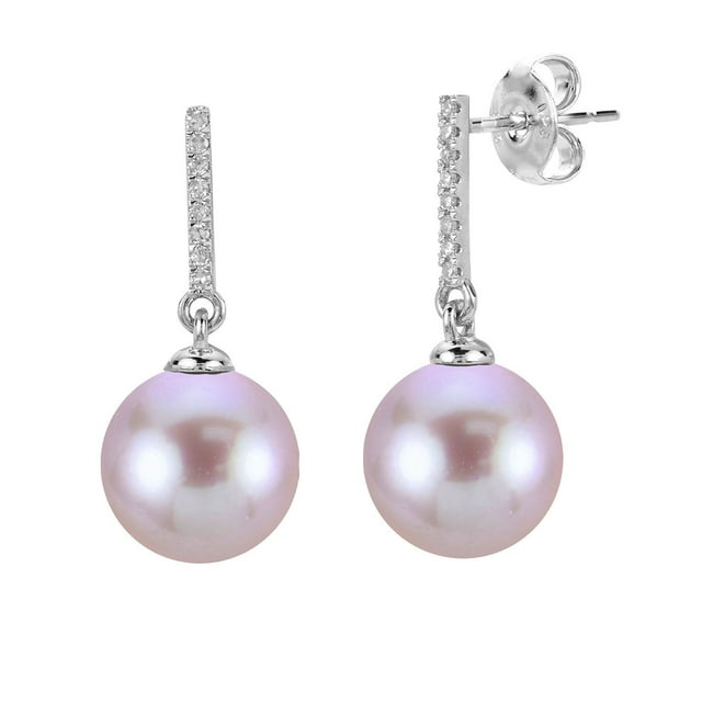 8-9mm Cultured Freshwater Pearl and Diamond (0.05 cttw) Drop Earrings in 14K Gold