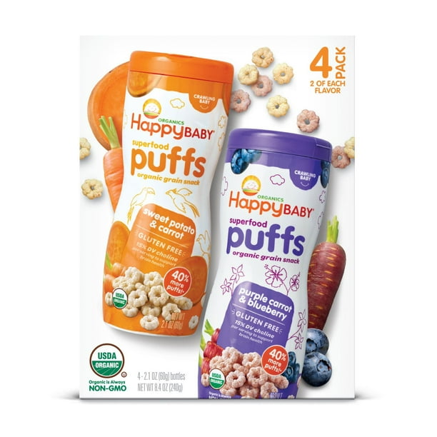Happy Baby Puffs Variety Pack, Sweet Potato Carrot and Purple