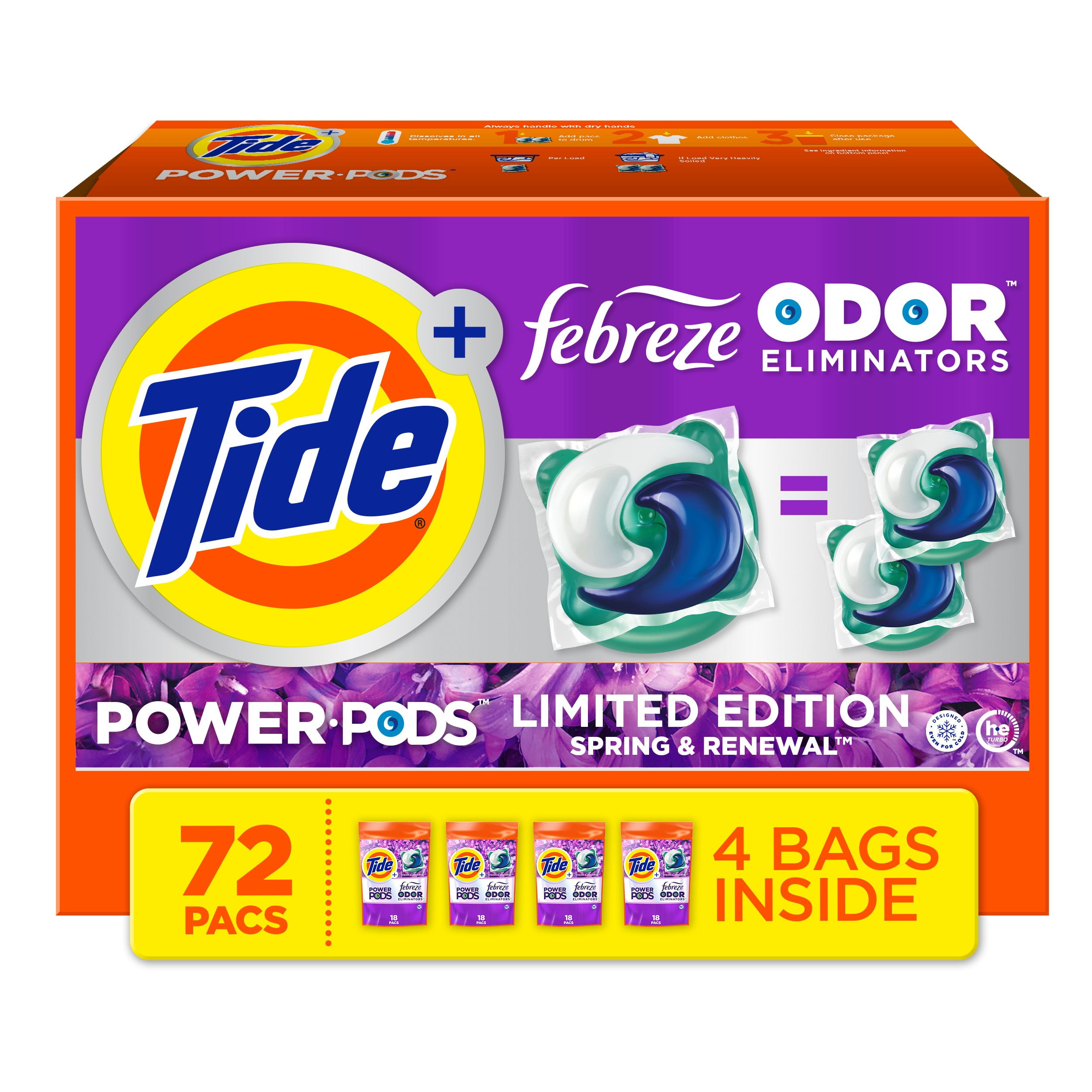 Tide Power PODS Laundry Detergent Pacs + Febreze Odor Eliminators, Spring & Renewal Scent