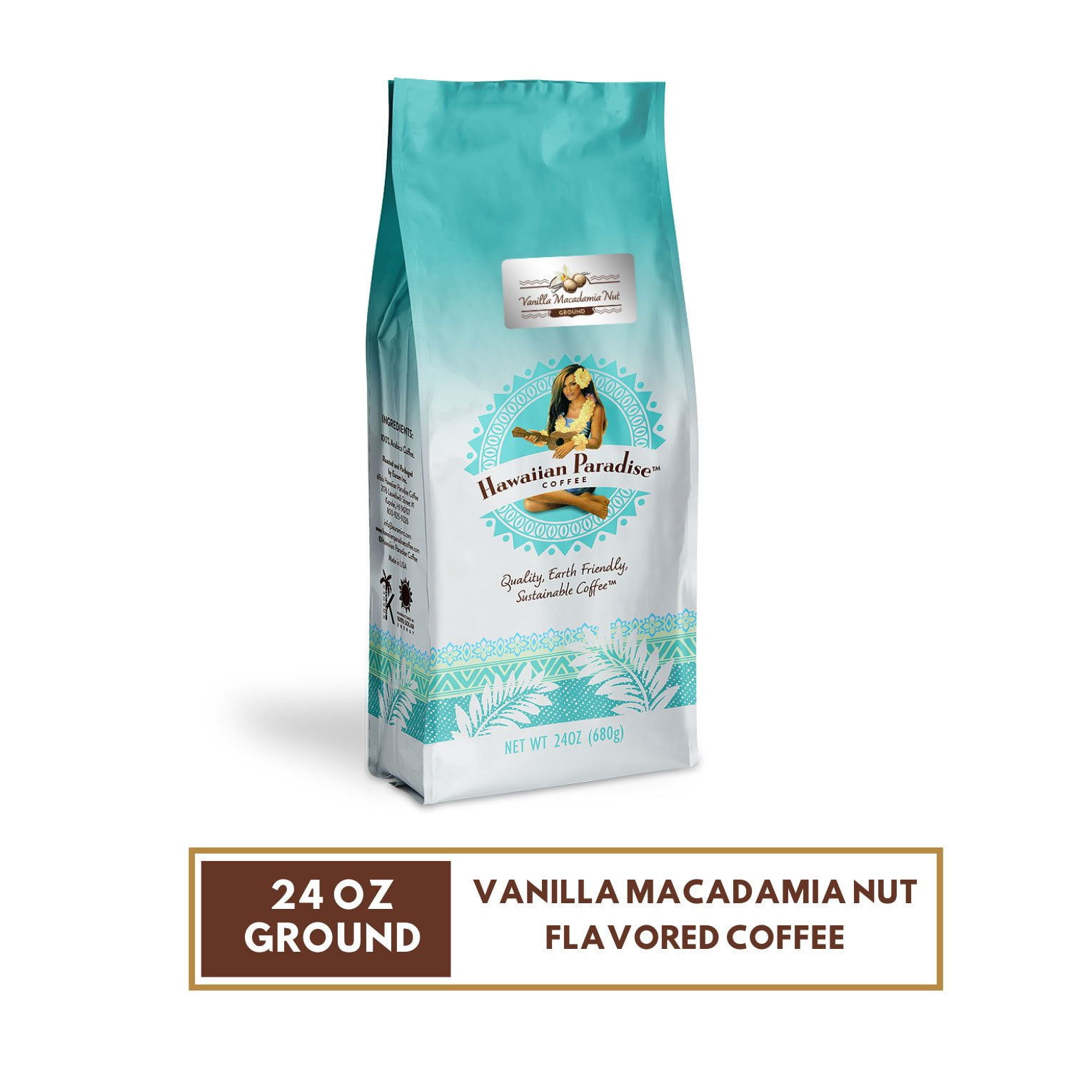 Hawaiian Paradise Coffee Ground Coffee, Vanilla Macadamia Nut, 24
