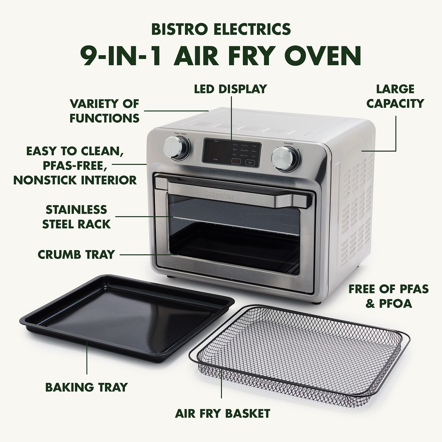 GreenPan Bistro Stainless Steel 9-in-1 Air Fry Oven - Samsclub.com