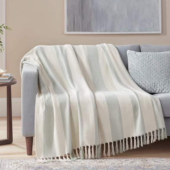 Member's Mark Cotton Stripe Throw with Tassels, 60" x 70"