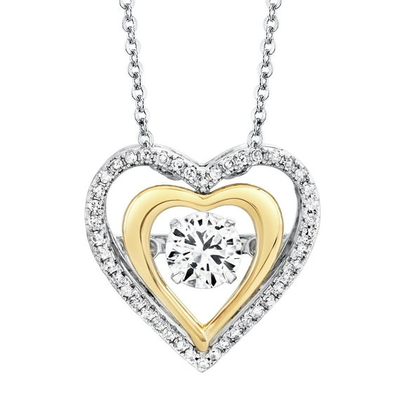 Round Cut Lab Created White Sapphire & Diamond Heart Dancing Pendant Necklace in 14K Gold & Sterling Silver