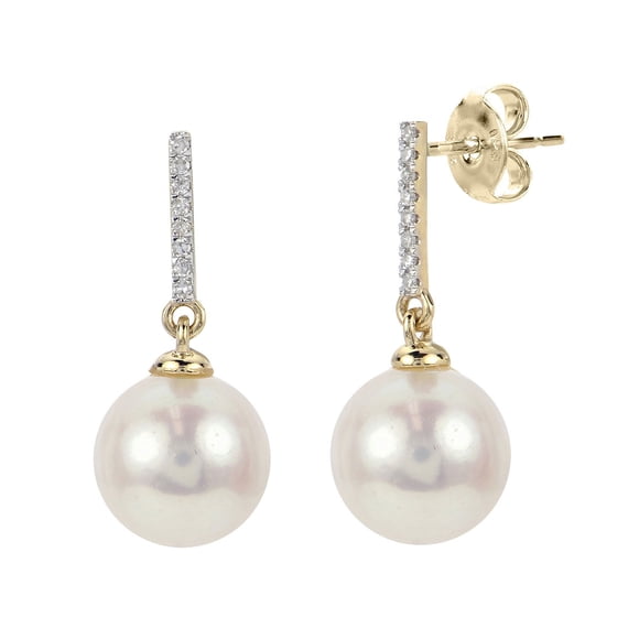 8-9mm Cultured Freshwater Pearl and Diamond (0.05 cttw) Drop Earrings in 14K Gold