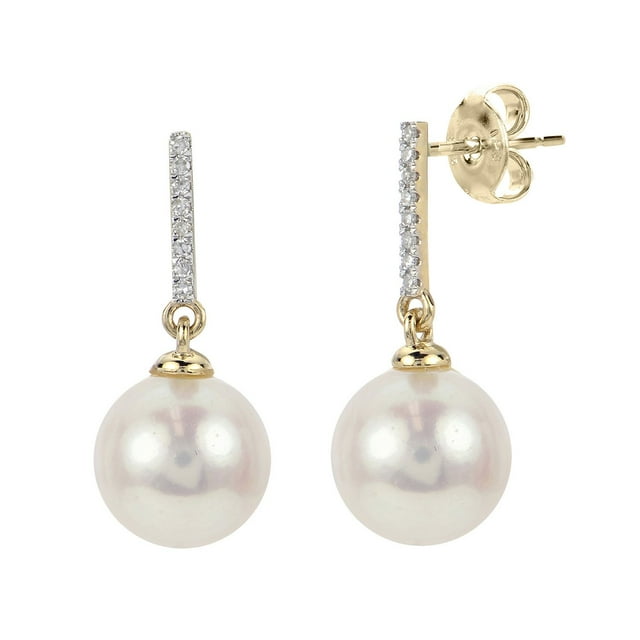 8-9mm Cultured Freshwater Pearl and Diamond (0.05 cttw) Drop Earrings in 14K Gold