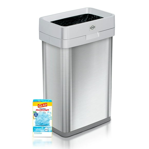 Clorox 13 Gallon Open Top Stainless Steel Trash Can with Anti-Microbial Odor Protection  Including GLAD 45ct 13 Gallon Bags