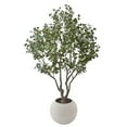 thumbnail image 1 of Faux 8' Deluxe Silver Dollar Eucalyptus Tree in Oversized Cream Pot, 1 of 6