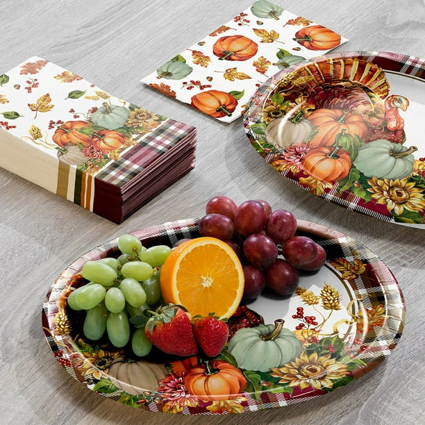 Artstyle Grateful Day Oval Paper Plates and Dinner Napkins Kit