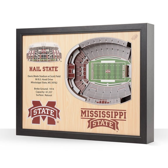 YouTheFan Mississippi State Bulldogs 25-Layer Football Stadium View 3D Wall Art