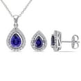 thumbnail image 1 of Lab Created Gemstone Teardrop Halo Pendant and Stud Earrings Set in Sterling Silver, 1 of 6