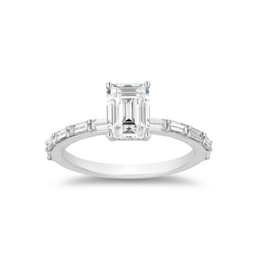 Emerald Cut with Baguette Accents Diamond Ring in 14K Gold