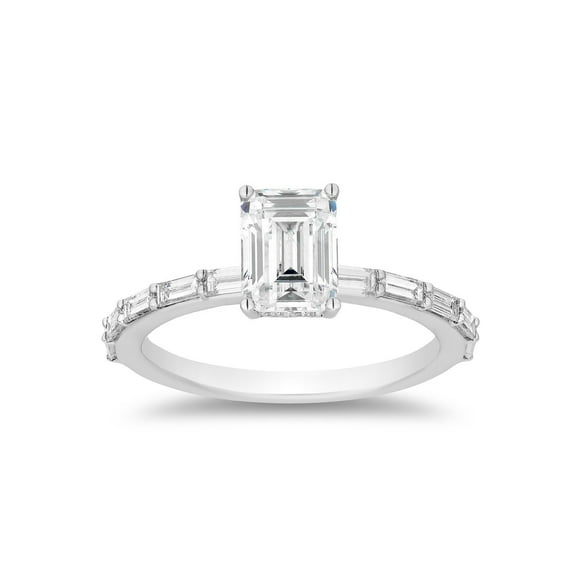 Emerald Cut with Baguette Accents Diamond Ring in 14K Gold