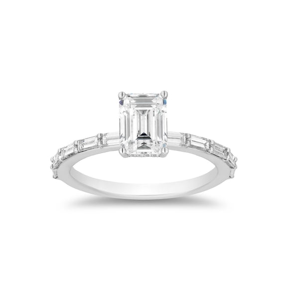 Emerald Cut with Baguette Accents Diamond Ring in 14K Gold